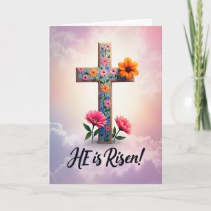 Tarjeta de cruz floral Él ha resucitado