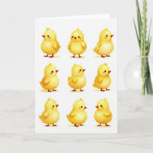 Tarjeta de cuadrícula de pollitos amarillos lindos