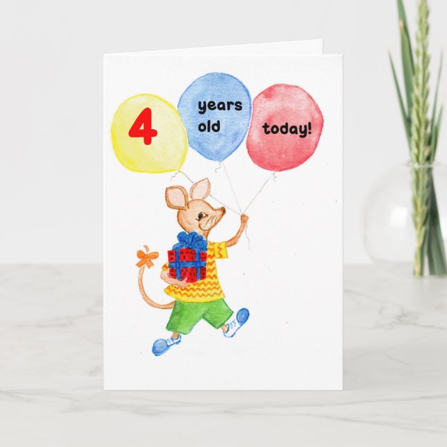 Tarjeta de cuarto cumpleaños de 'Little Mouse' (Anverso)