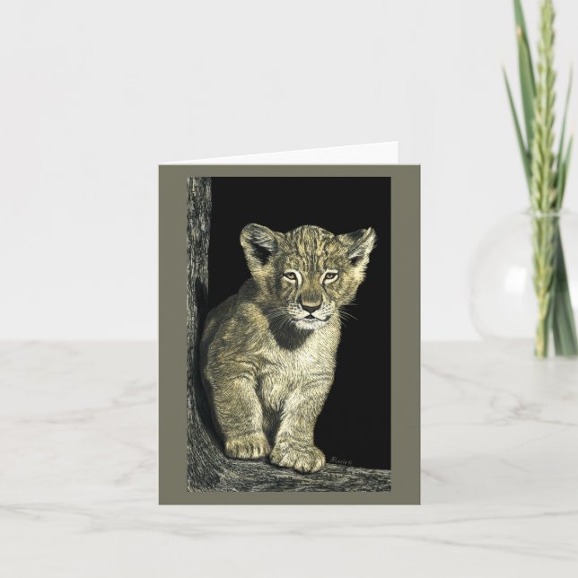 Tarjeta de cubo de león africana - "Pequeño rey" (Anverso)