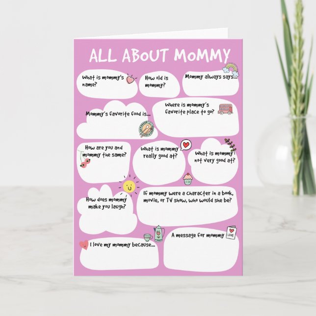 Tarjeta de cuestionario de cumpleaños de la madre  (Anverso)