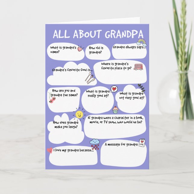 Tarjeta de cuestionario GRANDPA para el día del pa (Anverso)
