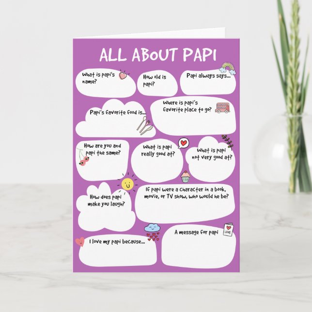 Tarjeta de cuestionario PAPI para el Día del Padre (Anverso)
