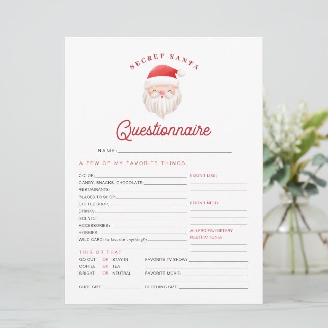 Tarjeta de cuestionario secreto de Navidades de KR (Anverso de pie)