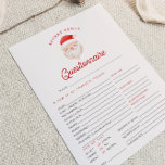 Tarjeta de cuestionario secreto de Navidades de KR<br><div class="desc">Este cuestionario secreto de Santa cuenta con una linda acuarela Santa face con una fuente divertida y festiva. Esta actividad secreta de Santa es perfecta para una fiesta familiar,  de amigos o de oficina.</div>