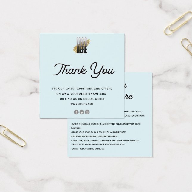 Tarjeta de cuidado de joyas Gracias con el logo Az (Oficina)
