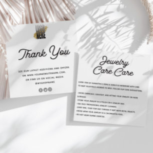 Tarjeta de cuidado de joyas Gracias con logotipo  