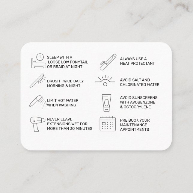 TARJETA DE CUIDADO DE LA EXTENSIÓN DEL PELO (rosa) (Reverso)