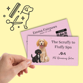 Tarjeta de cuidado de mascotas con salón de bellez