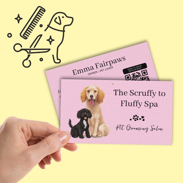 Tarjeta de cuidado de mascotas con salón de bellez (Pet Grooming, Pet Spa business card)