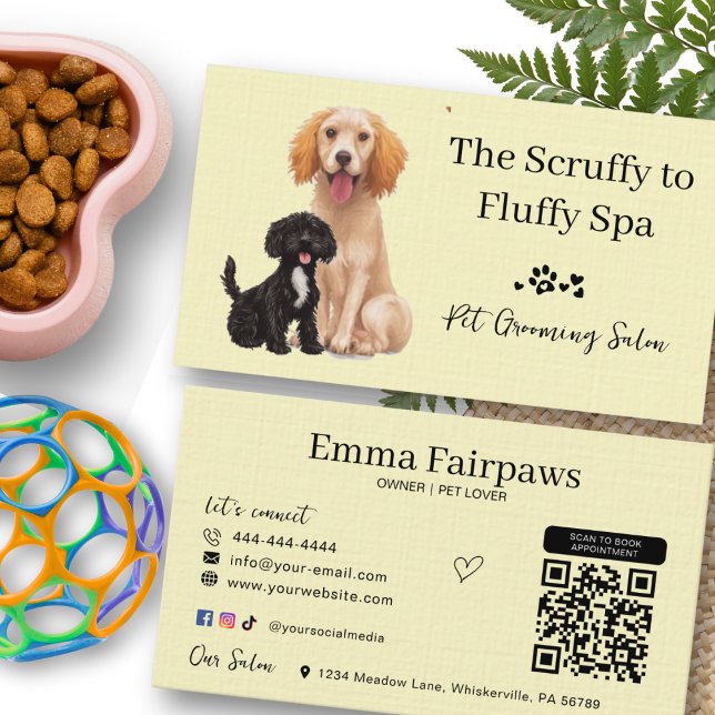Tarjeta de cuidado de mascotas con salón de bellez (Dog Grooming Business Cards)