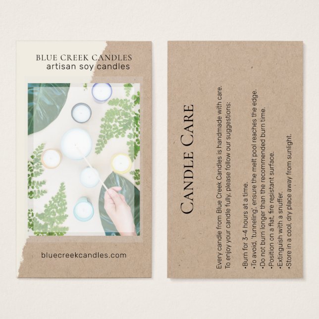 Tarjeta de cuidado de velas de fotos Kraft moderna (Anverso y reverso)