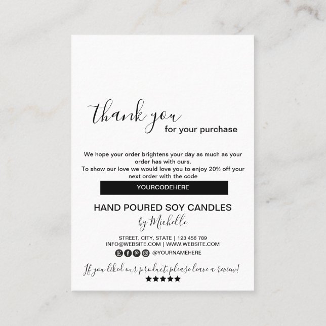 Tarjeta de cuidado de velas Gracias Tarjeta Añadir (Reverso)