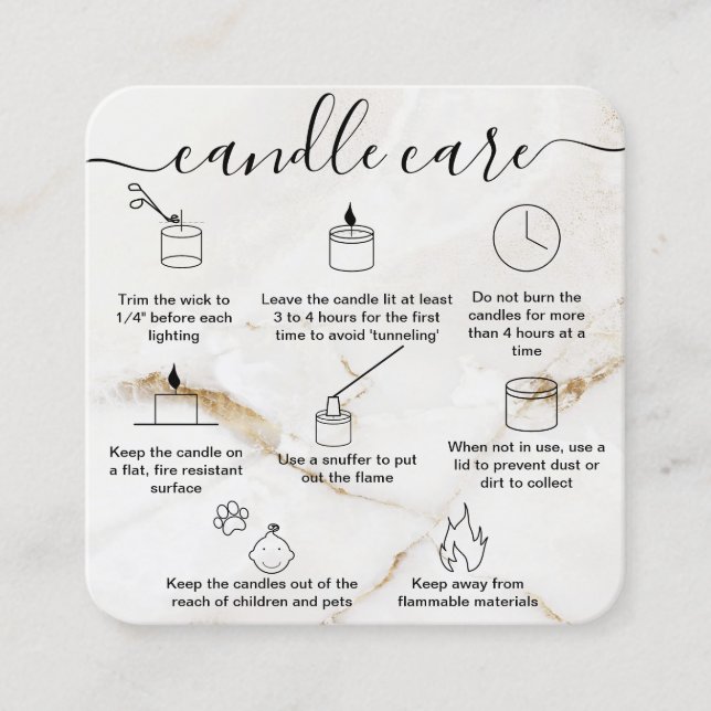 Tarjeta de cuidado de velas gracias tarjeta hecha  (Anverso)