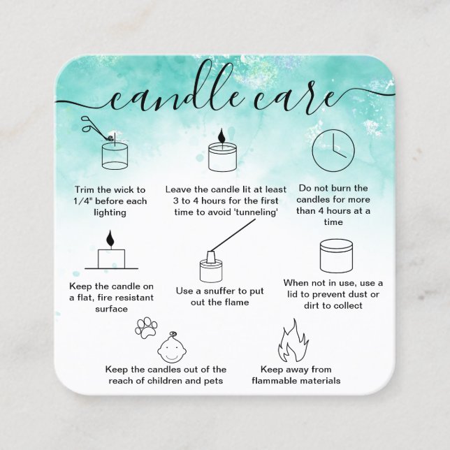 Tarjeta de cuidado de velas gracias tarjeta hecha  (Anverso)