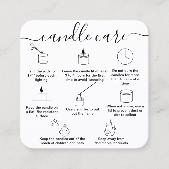 Tarjeta de cuidado de velas gracias tarjeta hecha  (Anverso)