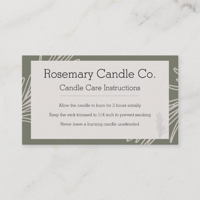 Tarjeta de cuidado de velas Rosemary Apothecary Na (Anverso)