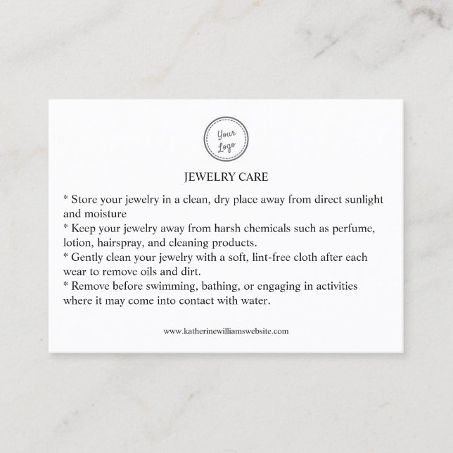 Tarjeta de cuidado para joyas Añadir su logotipo C (Anverso)