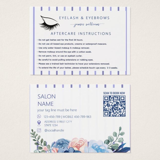 Tarjeta de cuidados posteriores para salón de pest (Anverso y reverso)