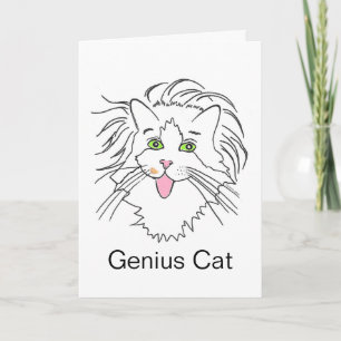 Tarjeta de cultura popular con gato genio Einstein