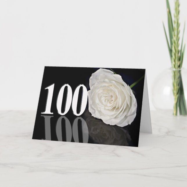 Tarjeta de cumpleaños 100 con rosa blanca clásica (Anverso)