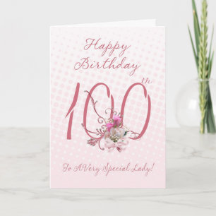 Tarjeta de cumpleaños 100 - rosas rosadas - a una