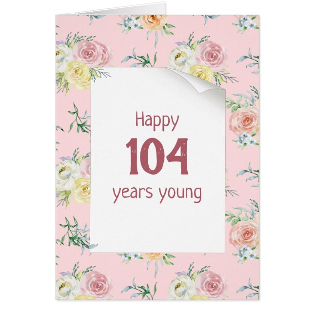 Tarjeta de cumpleaños 104º Rosa de acuarela (Frente)