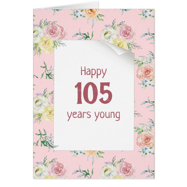 Tarjeta de cumpleaños 105º Rosa de acuarela (Frente)