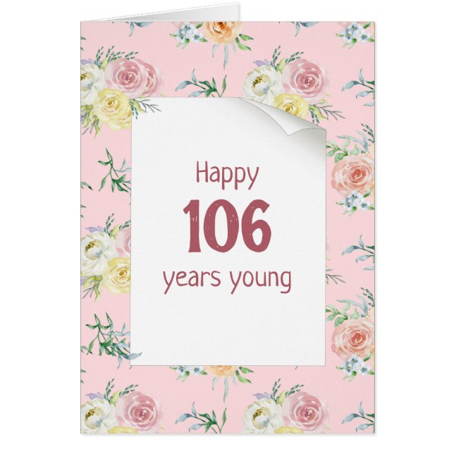 Tarjeta de cumpleaños 106º Rosa de acuarela (Frente)