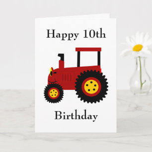 Tarjeta de cumpleaños 10 del Tractor Rojo