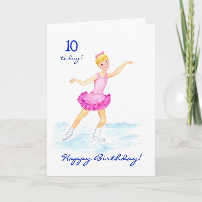 Tarjeta de cumpleaños 10 para patinaje sobre hielo (Anverso)