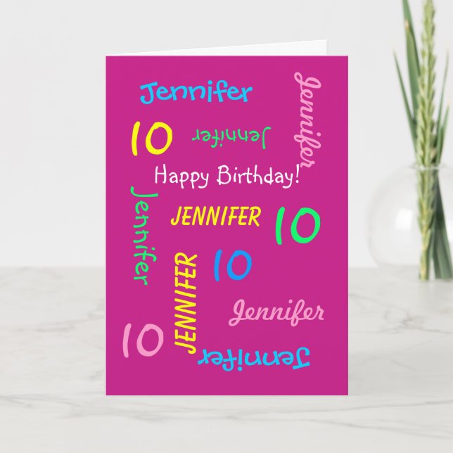 Tarjeta de cumpleaños 10 personalizada Cualquier n (Anverso)
