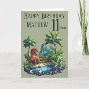 Tarjeta de cumpleaños 11 años de dinosaurio