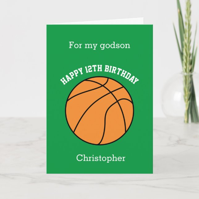 Tarjeta de cumpleaños 12º Green Basketball Sport (Anverso)