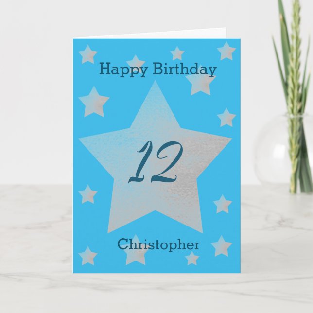 Tarjeta de cumpleaños 12 Blue Gray Stars (Anverso)