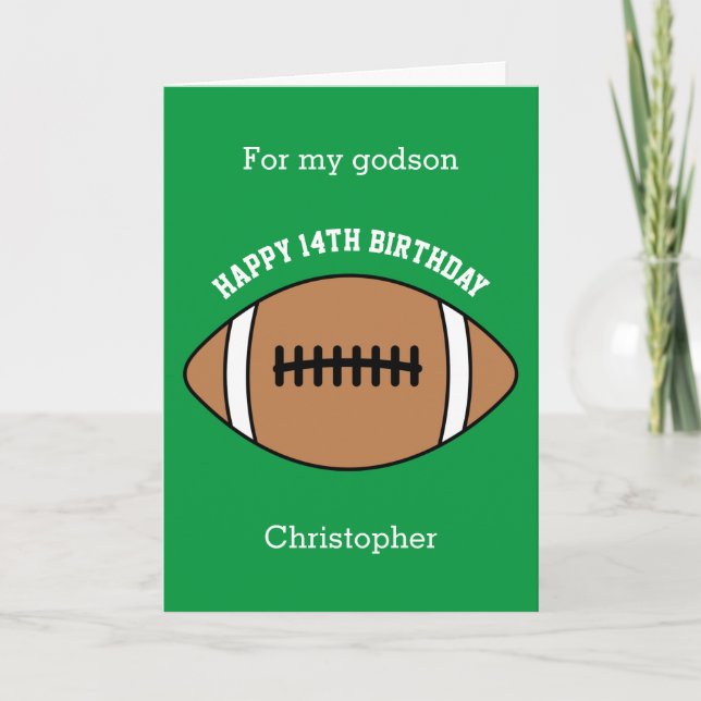 Tarjeta de cumpleaños 14º Green Football Sport (Anverso)