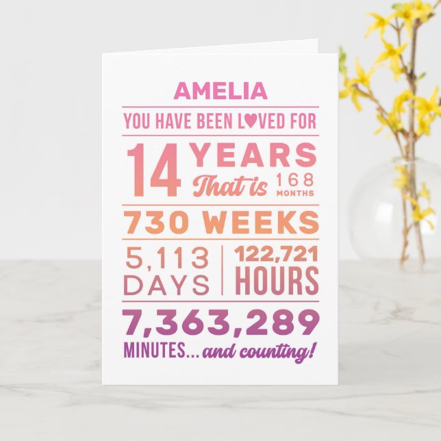 Tarjeta de cumpleaños 14 años «Te han amado» (flor amarilla)