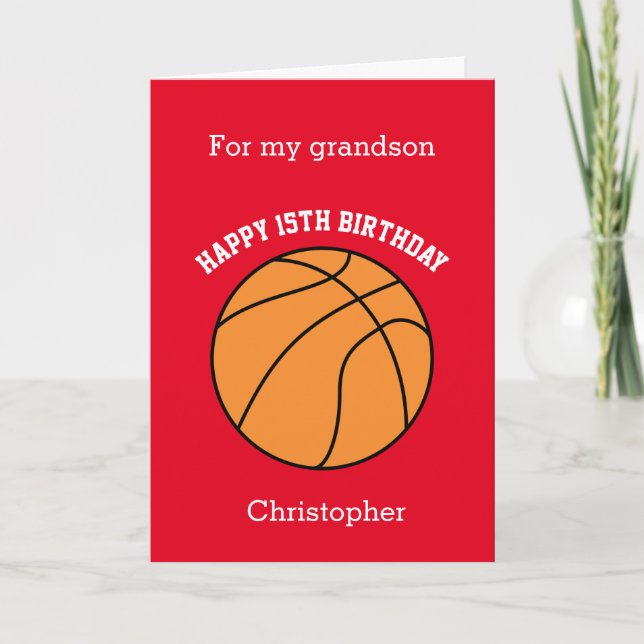 Tarjeta de cumpleaños 15º Red Basketball Sport (Anverso)