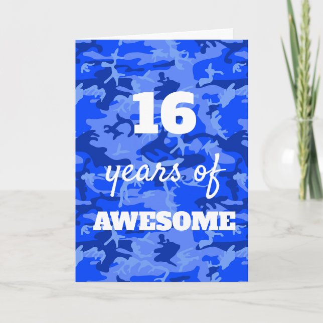 Tarjeta de cumpleaños 16º Camuflaje Azul (Anverso)