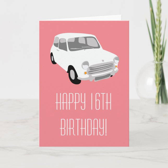 Tarjeta de cumpleaños 16º Retro Car Happy (Anverso)