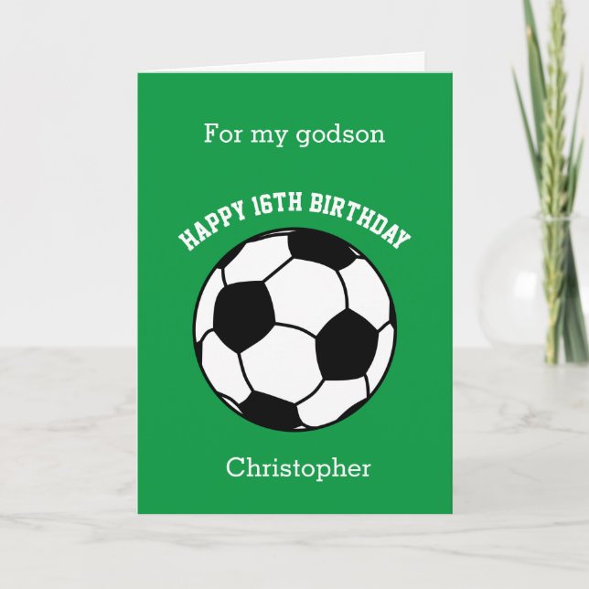 Tarjeta de cumpleaños 16 Green Soccer Sport (Anverso)
