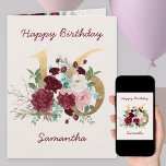 Tarjeta de cumpleaños 16 personalizada número Flor<br><div class="desc">Tarjeta de cumpleaños 16ª personalizada con número de flores 16. El diseño tiene un número 16 dorado,  decorado con rosas de color rojo y marfil,  hojas de follaje y eucalipto. La plantilla está configurada para personalizar la parte delantera y el mensaje interior.</div>