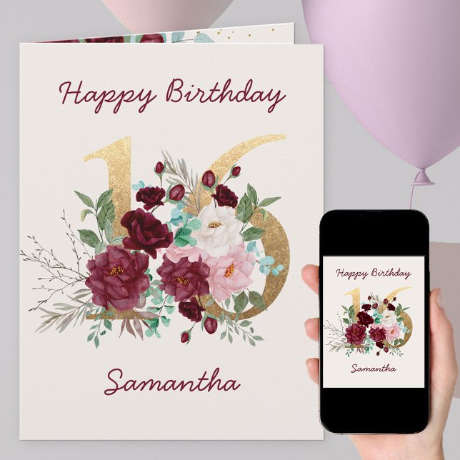 Tarjeta de cumpleaños 16 personalizada número Flor (Subido por el creador)