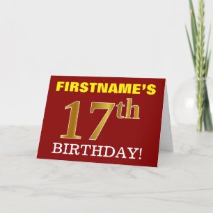 Tarjeta de cumpleaños "17 cumpleaños" de oro rojo,