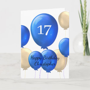 Tarjeta de cumpleaños 17 para los globos dorados y