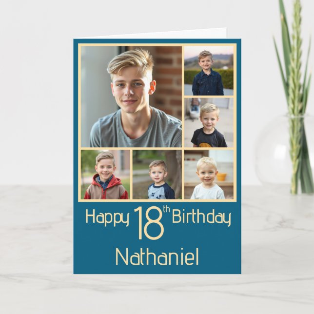 Tarjeta de cumpleaños 18 con collage de seis fotos (Anverso)