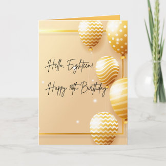 Tarjeta de cumpleaños 18 elegante de oro con globo