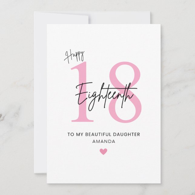 Tarjeta de cumpleaños 18 personalizada simple para (Anverso)