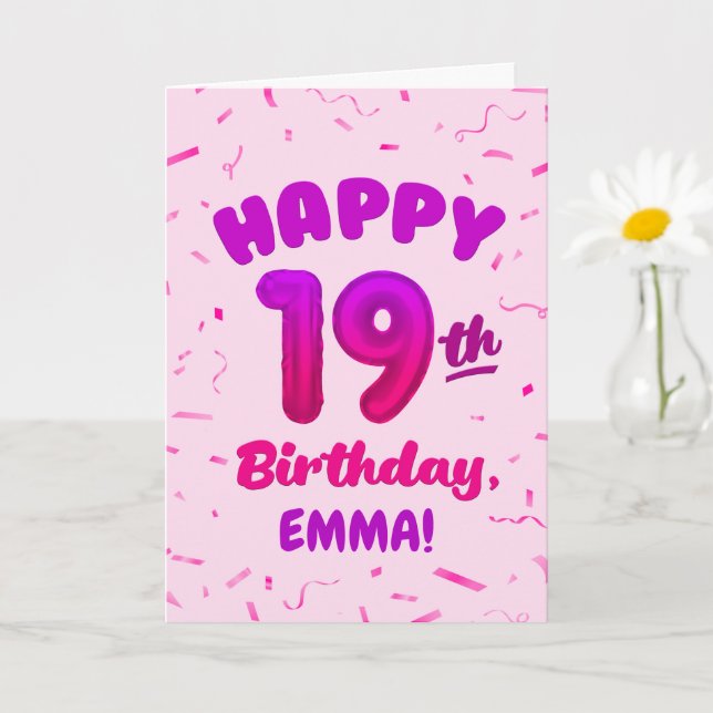 Tarjeta de cumpleaños 19 con nombre personalizado (Planta pequeña)
