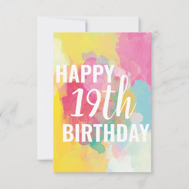 Tarjeta de cumpleaños 19 feliz ("Gradientes de acu (Anverso)
